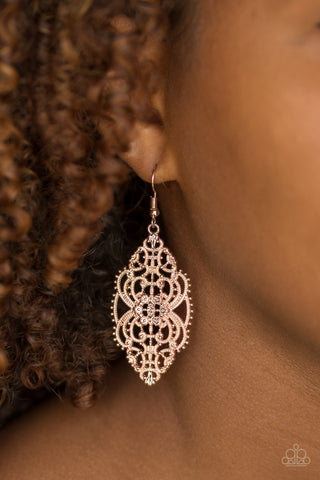 Paparazzi Accessories Ornately Ornate - Rose Gold Earrings 