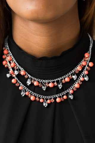 Paparazzi Accessories Mardi Gras Glamour - Orange Necklace & Earrings 