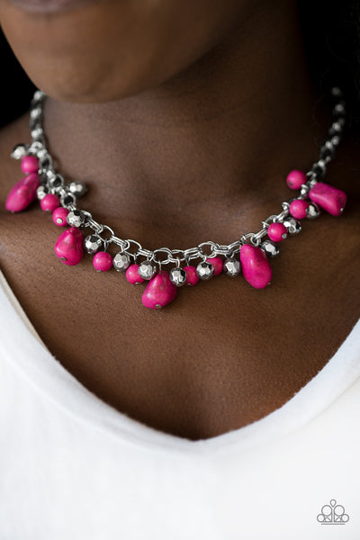 Paparazzi Accessories Paleo Princess - Pink Necklace & Earrings 
