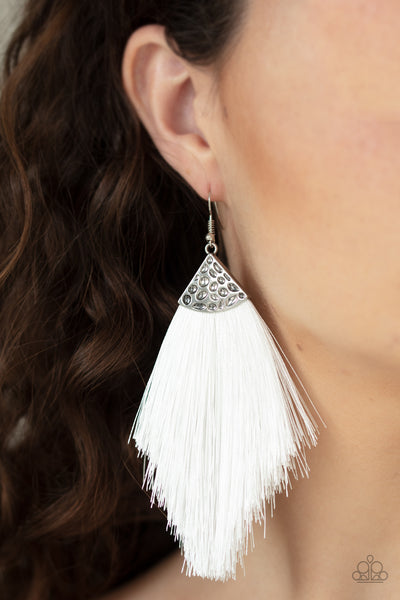 Paparazzi Accessories Tassel Tempo - White Earrings 