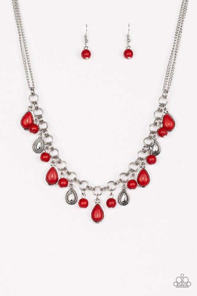 Paparazzi Accessories Welcome To Bedrock - Red Necklace & Earrings 