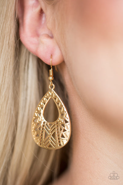 Paparazzi Accessories Alpha Amazon - Gold Earrings 