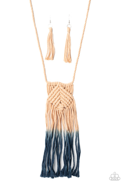 Paparazzi Accessories Look At MACRAME Now - Blue Necklace & Earrings 