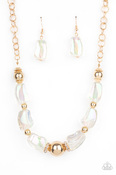 Paparazzi Accessories Iridescently Ice Queen - Gold Necklace & Earrings 