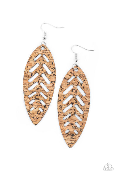 Paparazzi Accessories Youre Such A CORK Brown Earrings 