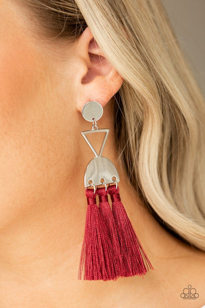 Paparazzi Accessories Tassel Trippin - Red Earrings 