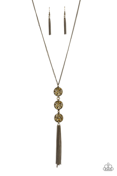 Paparazzi Accessories Triple Shimmer - Brass Necklace & Earrings 