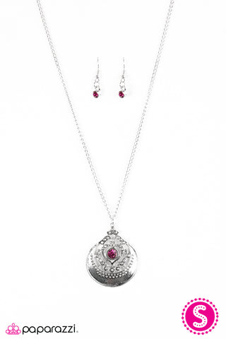 Paparazzi Accessories One In A MEDALLION - Pink Necklace & Earrings 