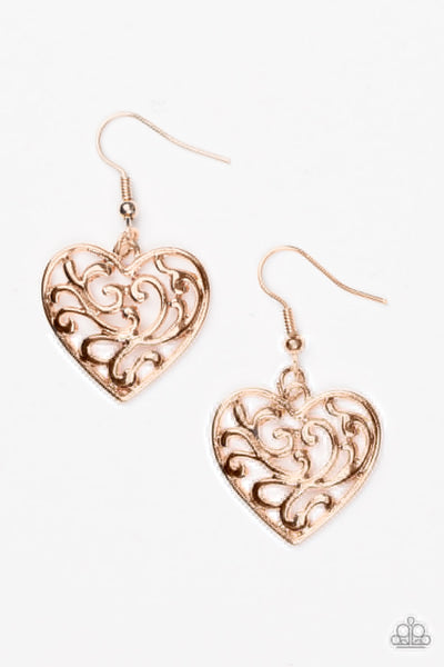 Paparazzi Accessories The Truth HEARTS - Rose Gold Earrings 