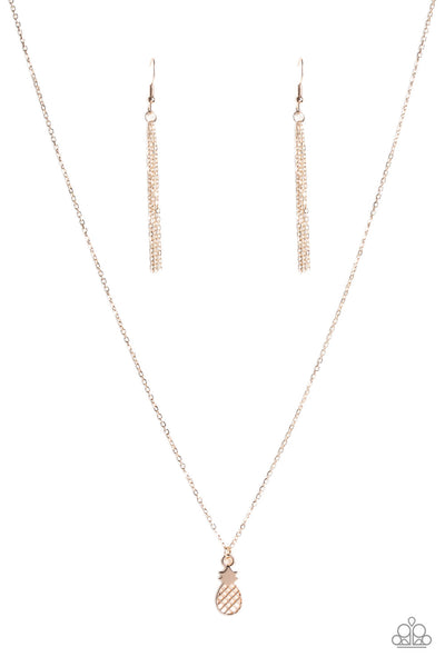 Paparazzi Accessories A PINEAPPLE a Day - Rose Gold Necklace & Earrings 