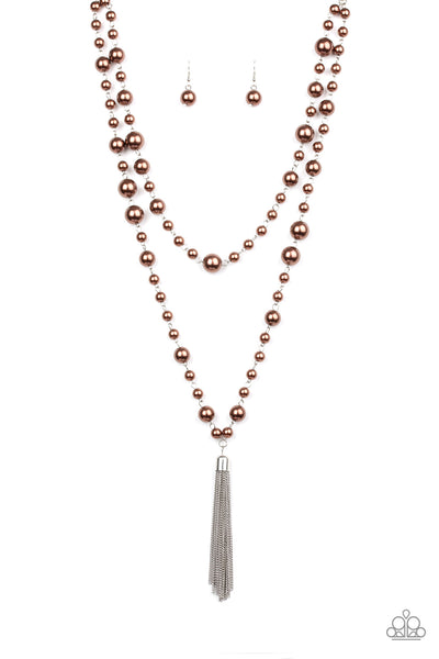 Paparazzi Accessories Social Hour - Brown Necklace & Earrings 