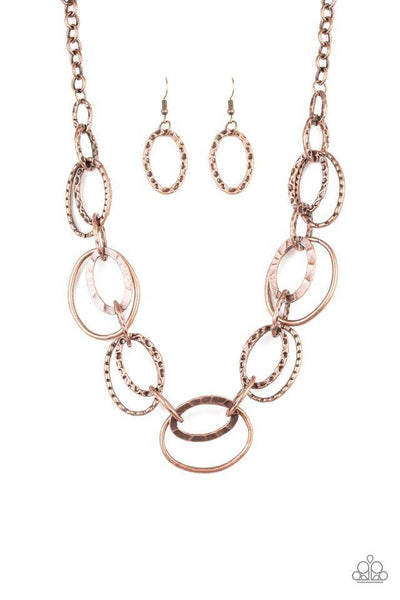 Paparazzi Accessories Bend OVAL Backwards - Copper Necklace & Earrings 