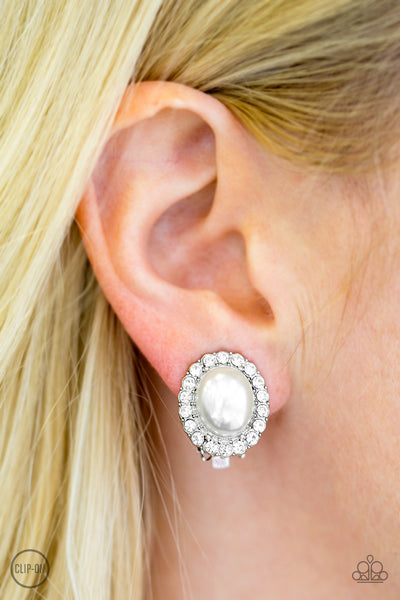 Paparazzi Accessories Romantically Regal - White Clip-On Earrings 