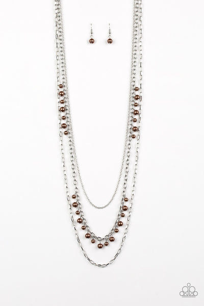 Paparazzi Accessories Pearl Pageant - Brown Necklace & Earrings 