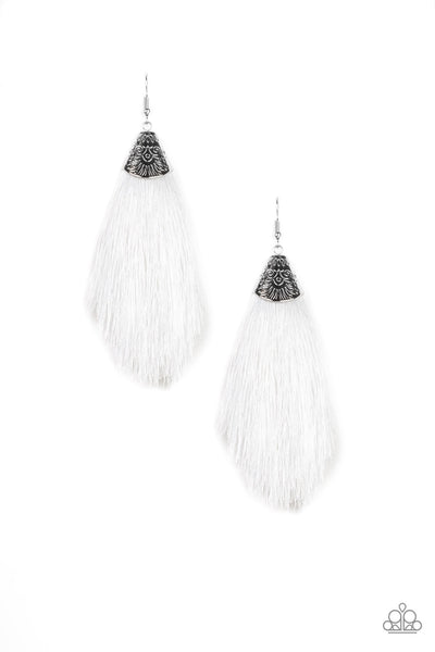 Paparazzi Accessories Tassel Temptress - White Earrings 