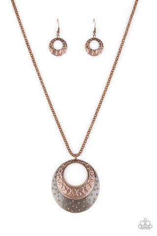 Paparazzi Accessories Texture Trio - Copper Necklace & Earrings 