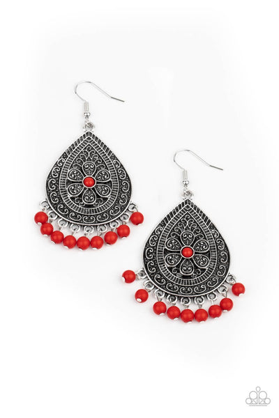 Paparazzi Accessories Blossoming Teardrops - Red Earrings 