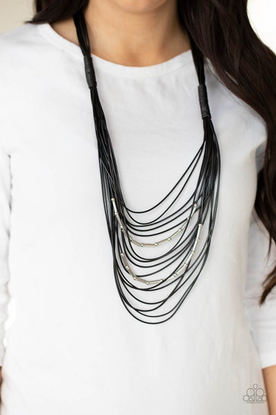 Paparazzi Accessories Nice CORD-ination - Black Necklace & Earrings 