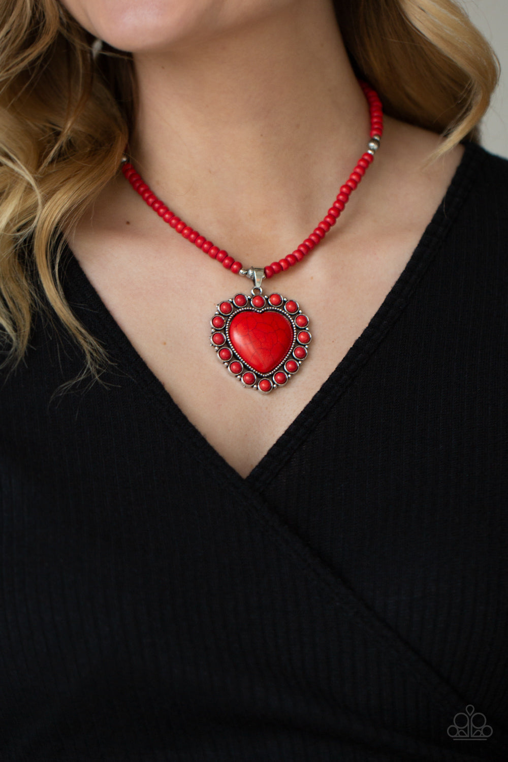 Paparazzi Accessories A Heart Of Stone - Red Necklace & Earrings