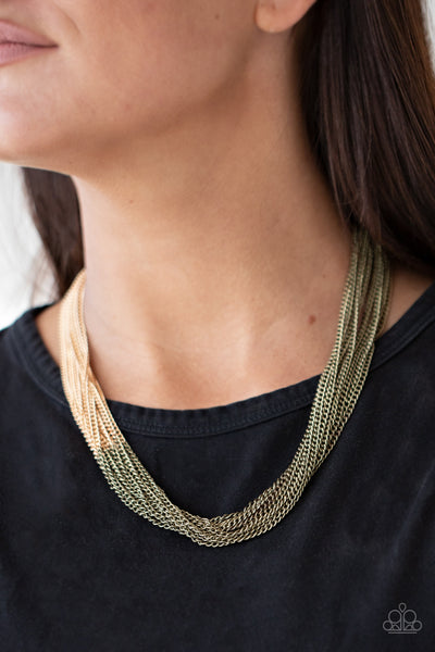 Paparazzi Accessories Metallic Merger - Brass Necklace & Earrings 