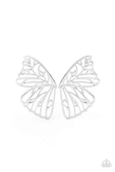 Paparazzi Accessories Butterfly Frills - Silver Earrings