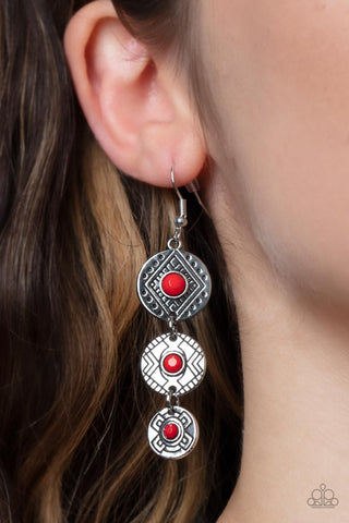 Paparazzi Accessories Totem Temptress - Red Earrings 