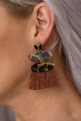 Paparazzi Accessories No One Likes A Cheetah - Brown Earrings 