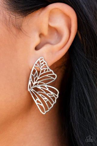 Paparazzi Accessories Butterfly Frills - Silver Earrings