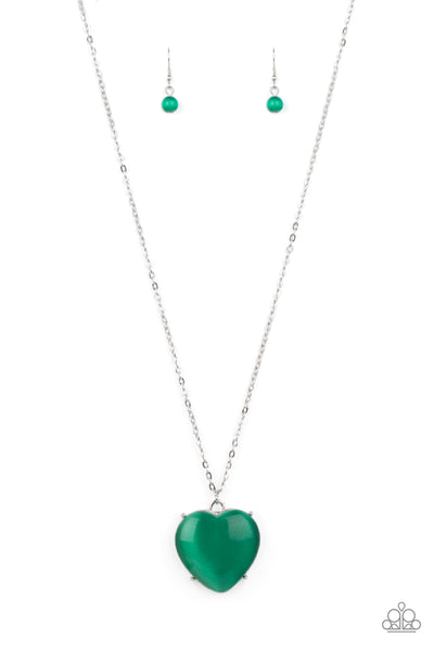 Paparazzi Accessories Warmhearted Glow - Green Necklace & Earrings 