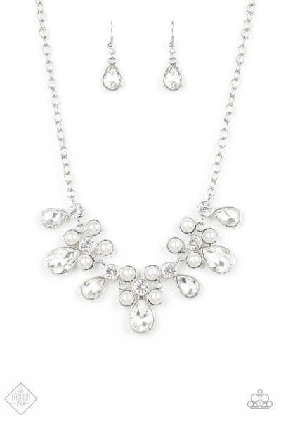 Demurely Debutante White Necklace & Earrings