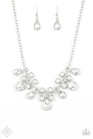 Demurely Debutante White Necklace & Earrings