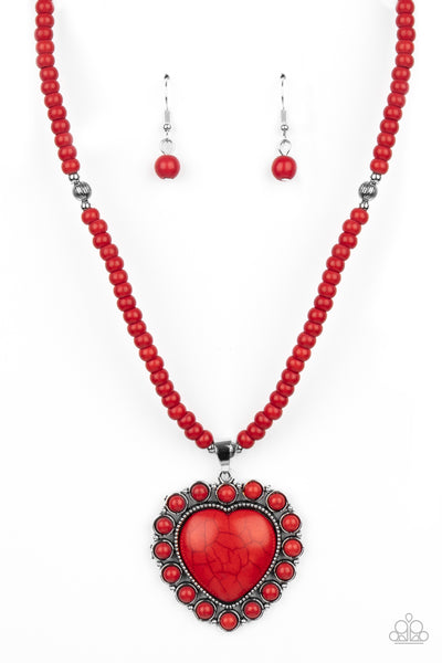 Paparazzi Accessories A Heart Of Stone - Red Necklace & Earrings