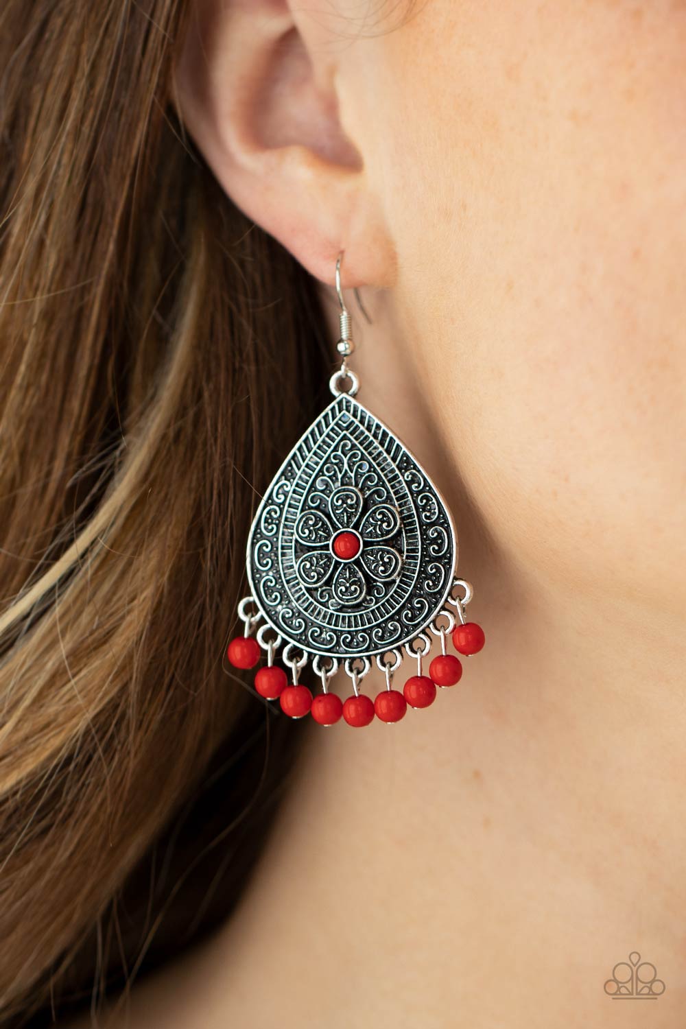 Paparazzi Accessories Blossoming Teardrops - Red Earrings 